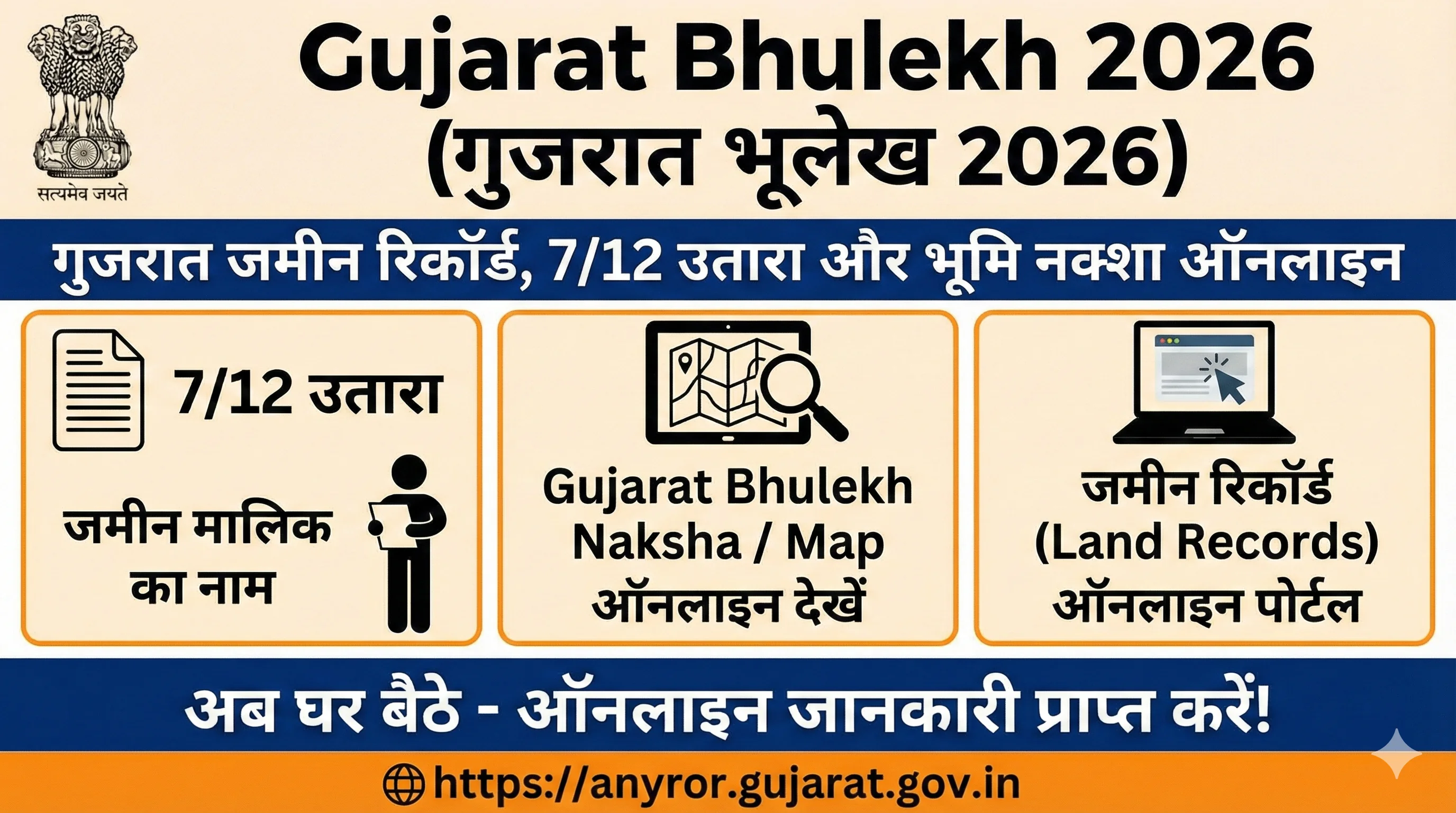 Gujarat Bhulekh 2026 - AnyROR, 7/12 Utara, 8A and Land Records Online